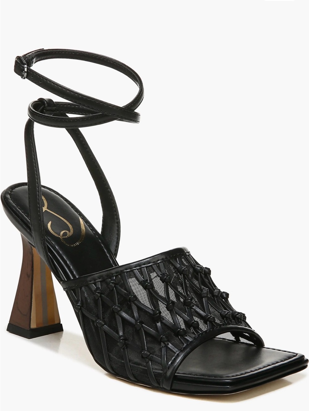 Sam Edelman Black Woven Ankle-Strap Block Heel Sandal